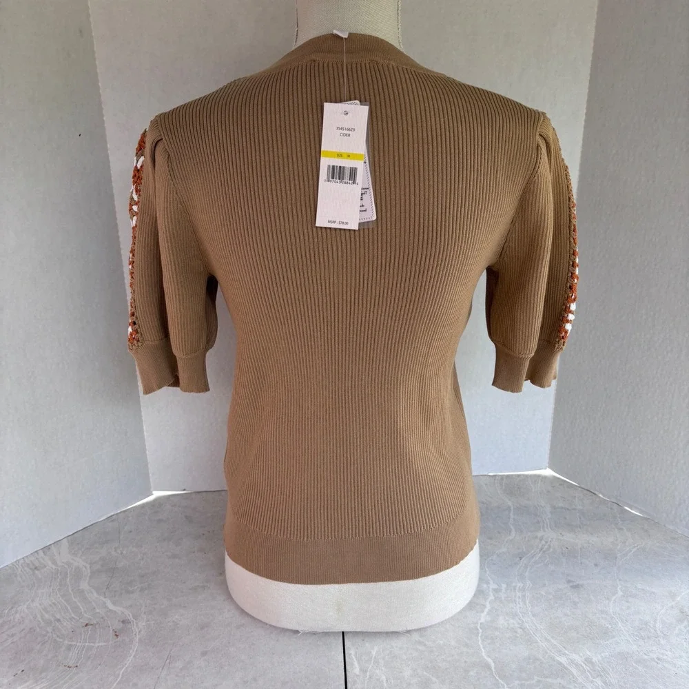 Nanette Nanette Lepore  Large New Ribbed Knit Crochet‎ Sleeve Top Shirt Women's - Picture 3 of 11